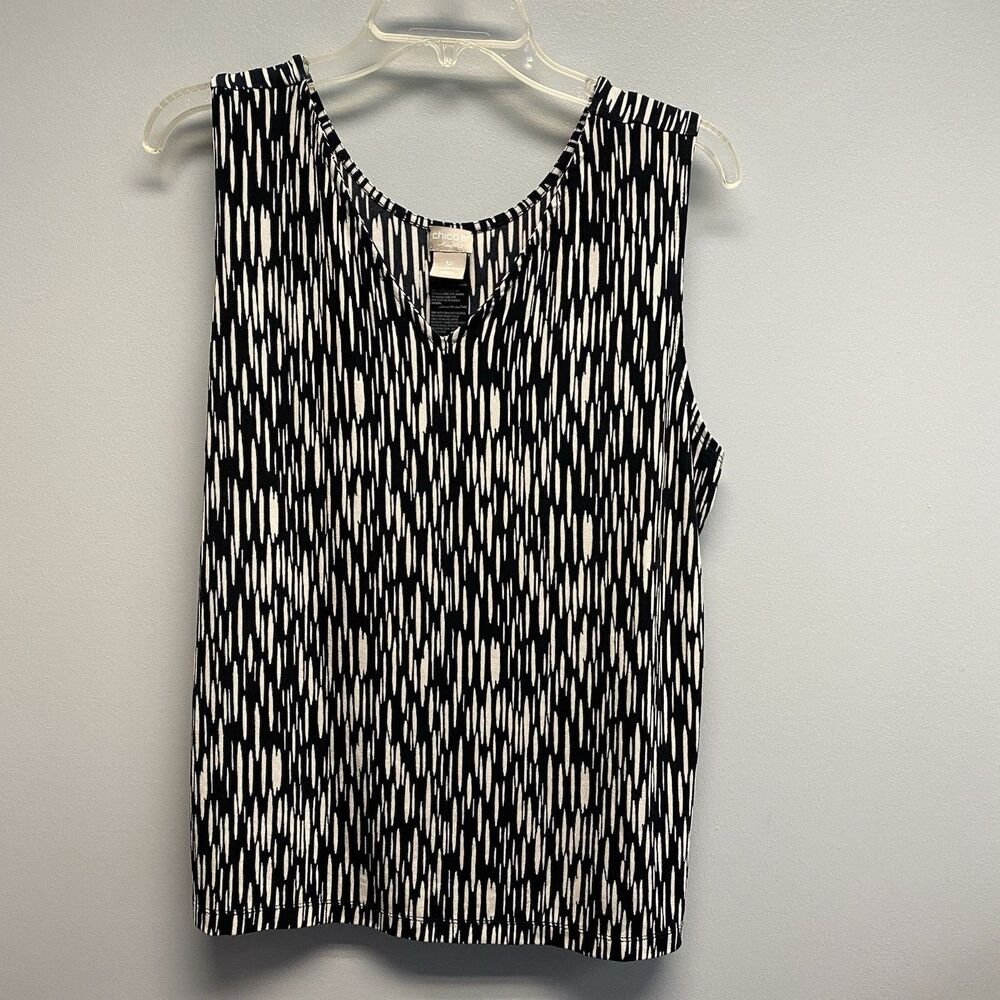 Chicos Black & White Sleeveless Blouse Size 3 Petite